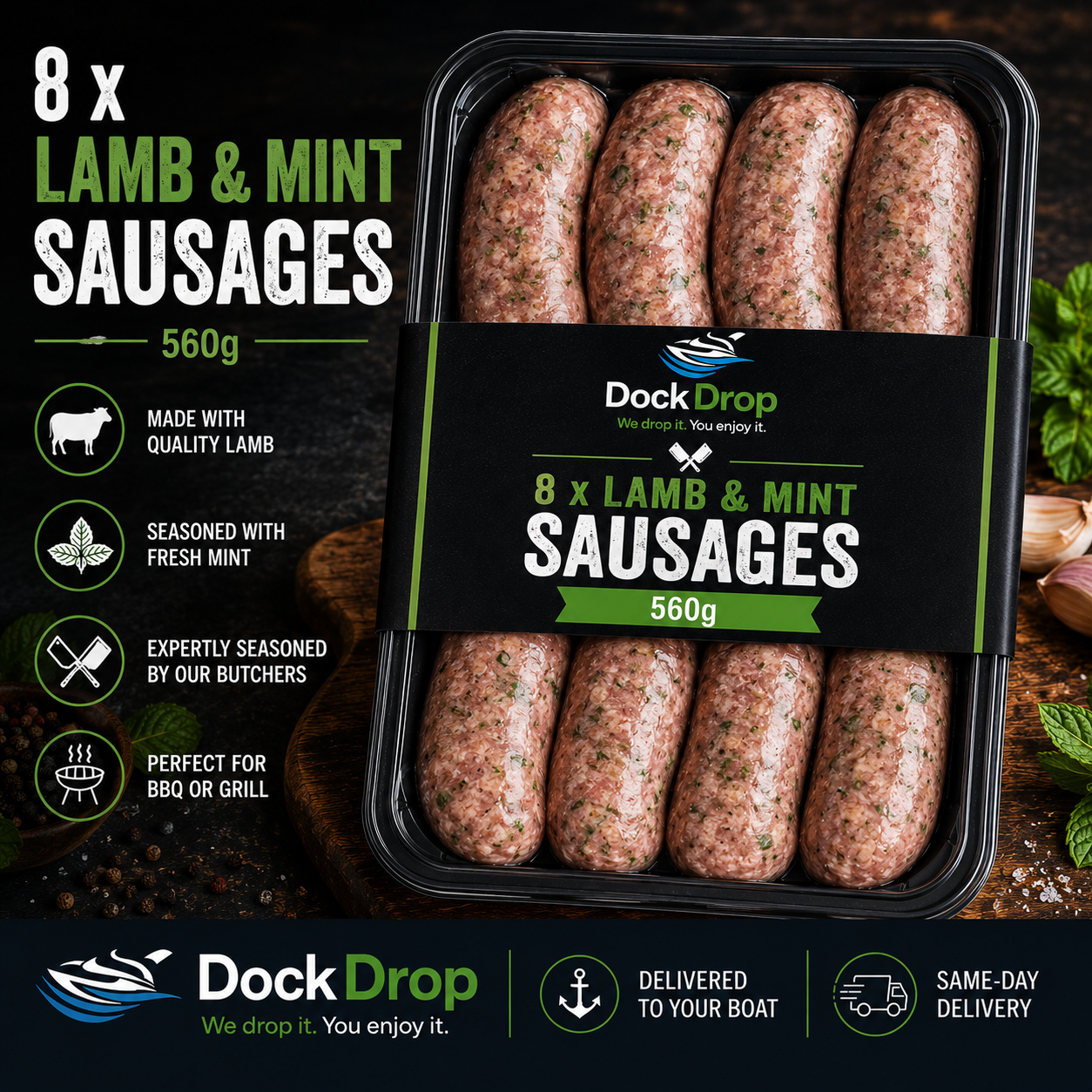 8 x Lamb & Mint Sausages (560g)