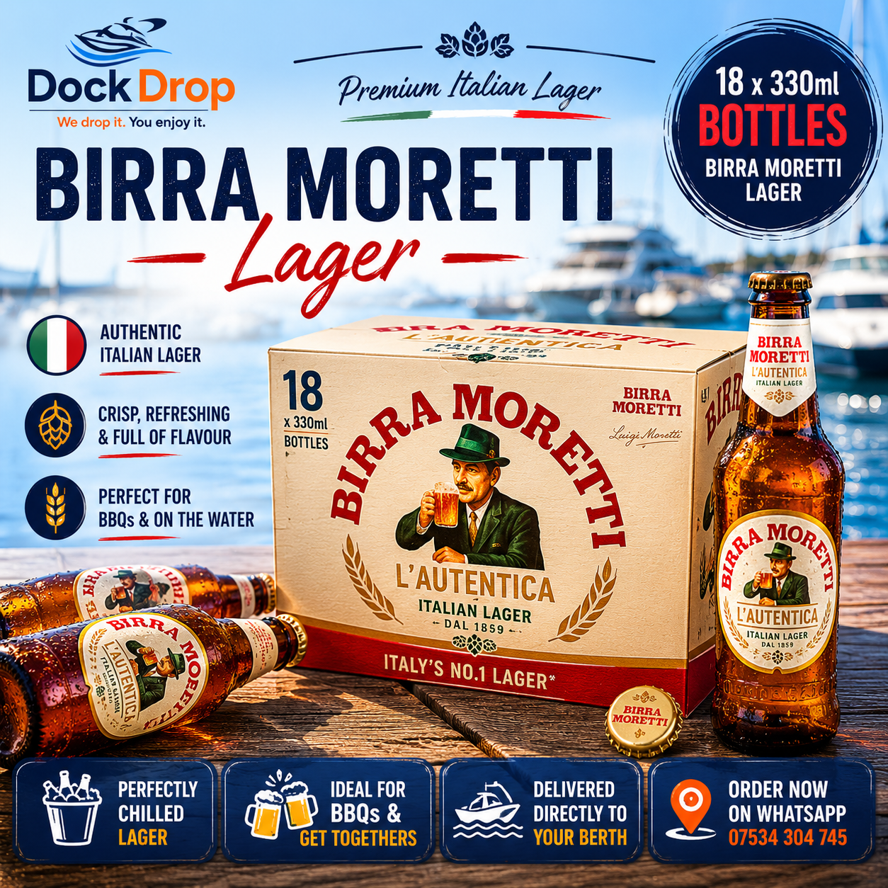 Birra Moretti Lager Beer 18 x 330ml Bottles